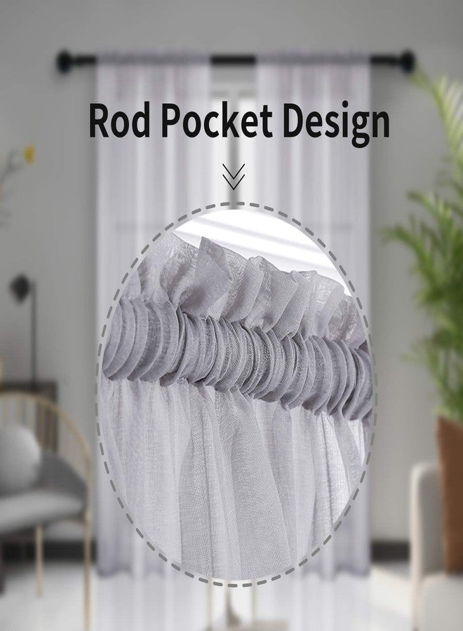 Anjee Grey Sheer Curtains 63 Inches Length Rod Pocket Window Treatment Linen Gauze Voile Drapes for Bedroom Living Room Kitchen, 52 x 63 Inch - Image 2